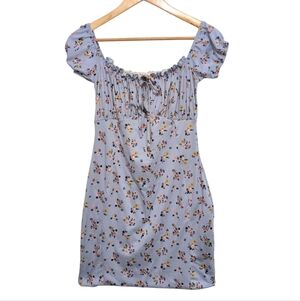 Baby Dusty Blue Floral Bodycon Mini Dress Size Juniors Large Or Womens XS